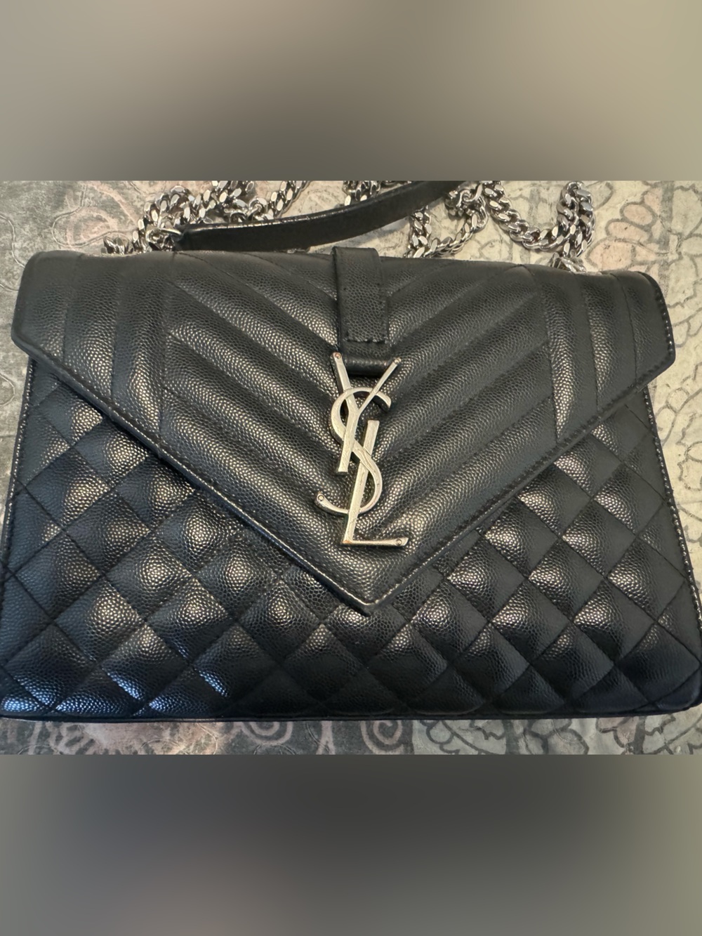 Medium Saint Laurent Black Quilted & Chevron Envelope Shoulder Bag